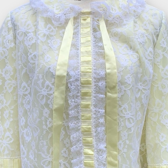 Vintage Odette Barsa Bed Jacket Yellow and White Lace - Picture 3 of 11